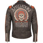 Jaqueta couro legitimo Vintage Embroidery Skulls - 73MotoSports