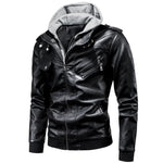 Jaqueta masculina de couro artificial,  com capuz - 73MotoSports