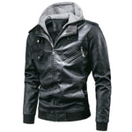 Jaqueta masculina de couro artificial,  com capuz - 73MotoSports