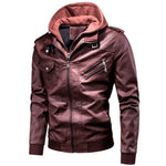 Jaqueta masculina de couro artificial,  com capuz - 73MotoSports