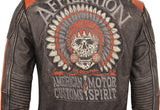 Jaqueta couro legitimo Vintage Embroidery Skulls - 73MotoSports